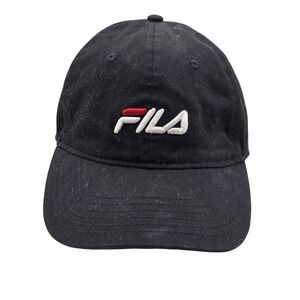 Fila Hat Cap Strap Back Black Cotton Embroidered Logo Mens One‎ Size Casual Hat